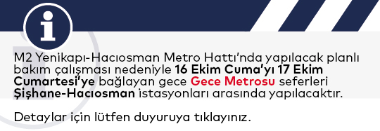 M2 Yenikapı-Hacıosman Metro Hattında Bakım Çalışması